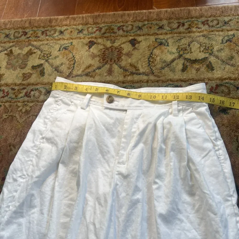 Banana Republic Linen Blend Pleated Wide Leg Pants White High Rise Coastal 6P